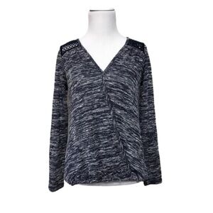 Maurices marled knit cut-out lace trim mock wrap XS top